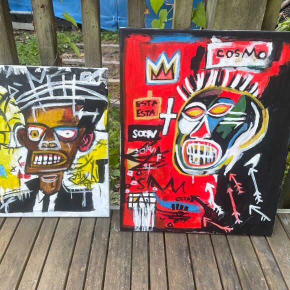 Original Paintings Lot of 2 Inspired Basquiat Neo-Expressionism Street Art - Picture 1 of 9